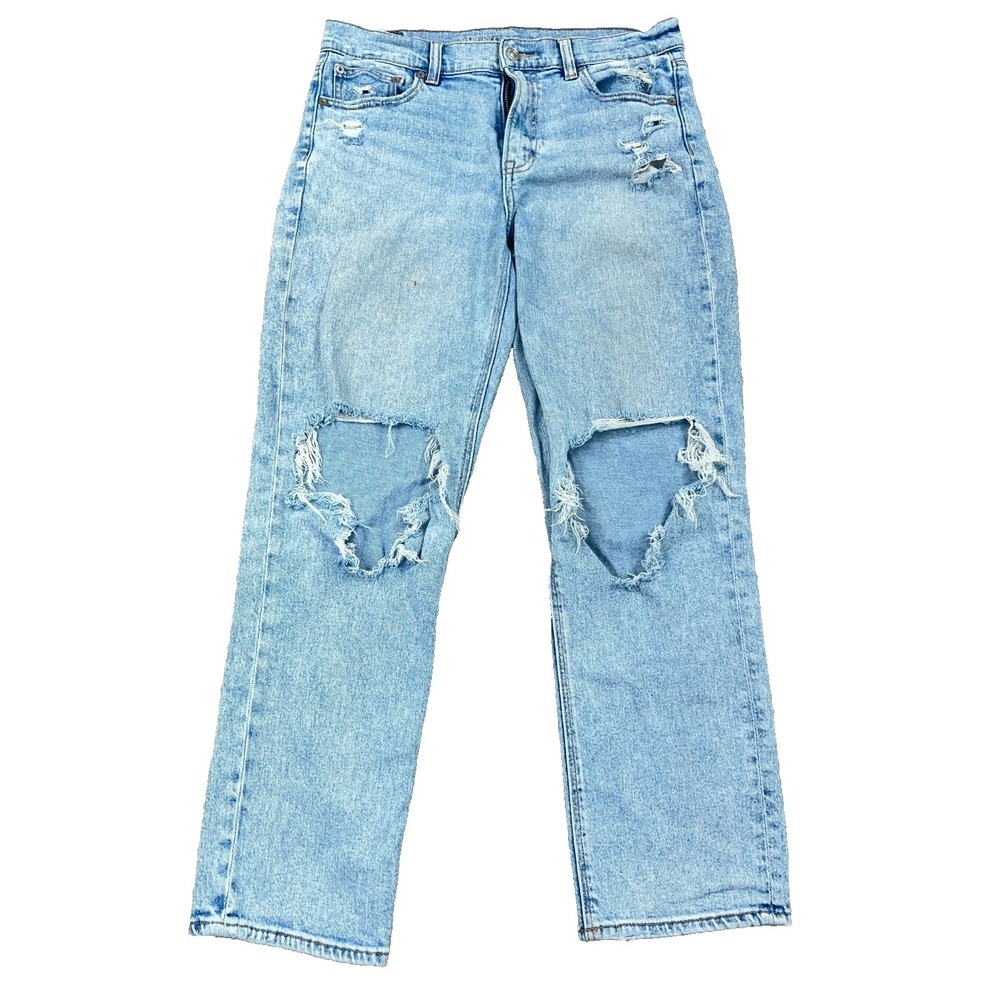 American Eagle Jeans Women 6 Supet High Rise Ankle Straight Light Rips Holes